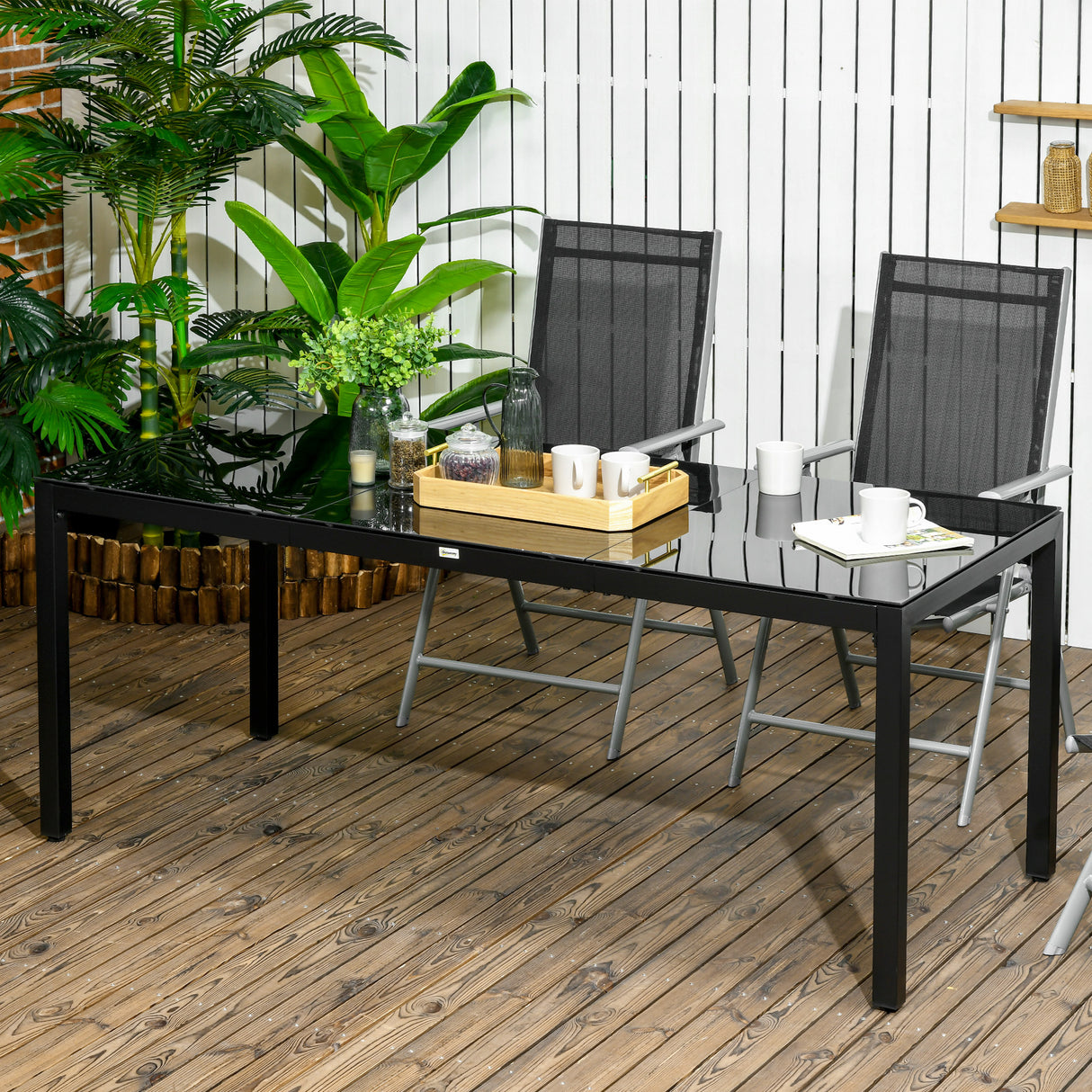 easycomfort easycomfort tavolo da giardino rettangolare per 8 persone in alluminio e vetro 180x80x72cm nero