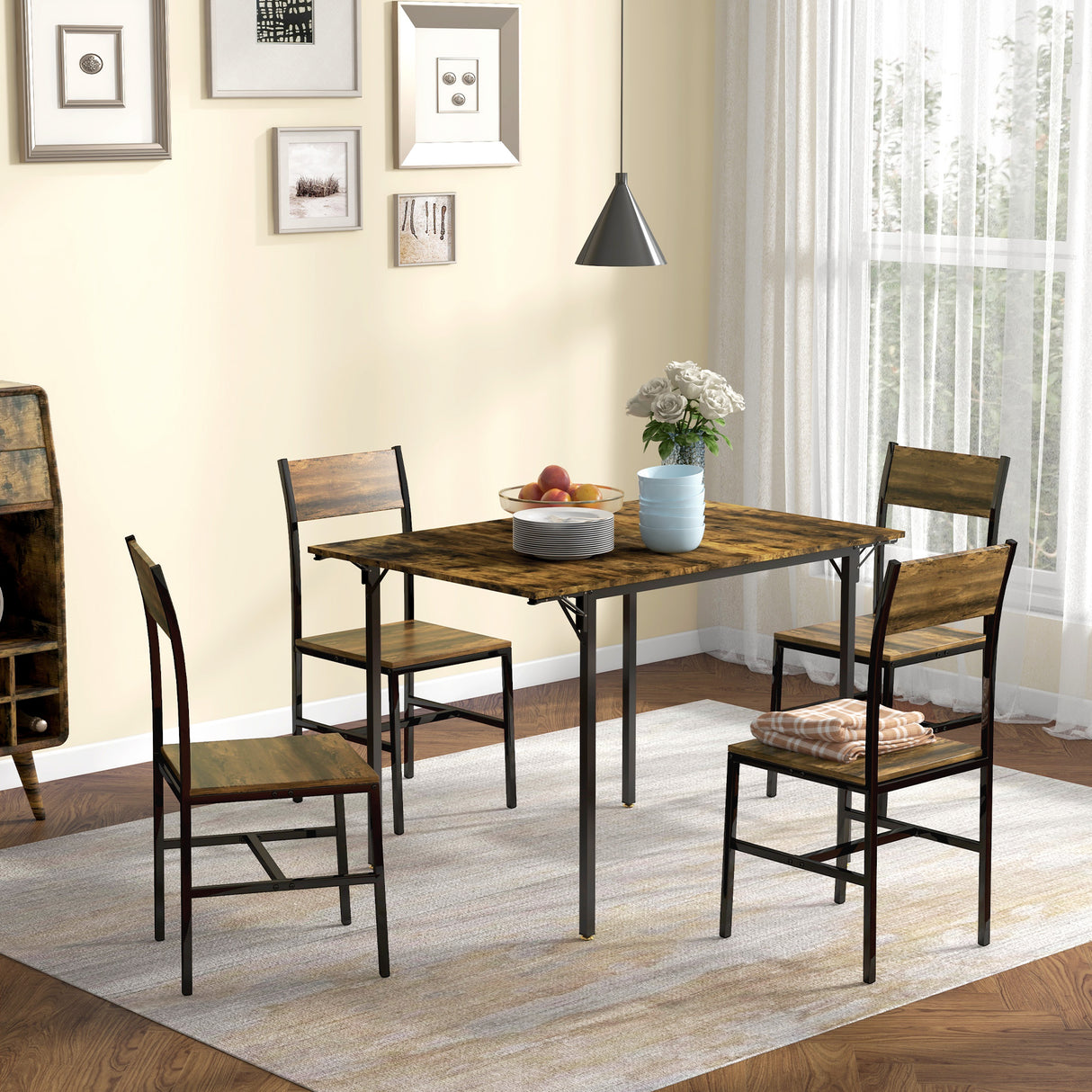 easycomfort easycomfort tavolo da pranzo a ribalta stile industriale per 2 4 persone in legno e metallo 120x79x79 cm marrone rustico