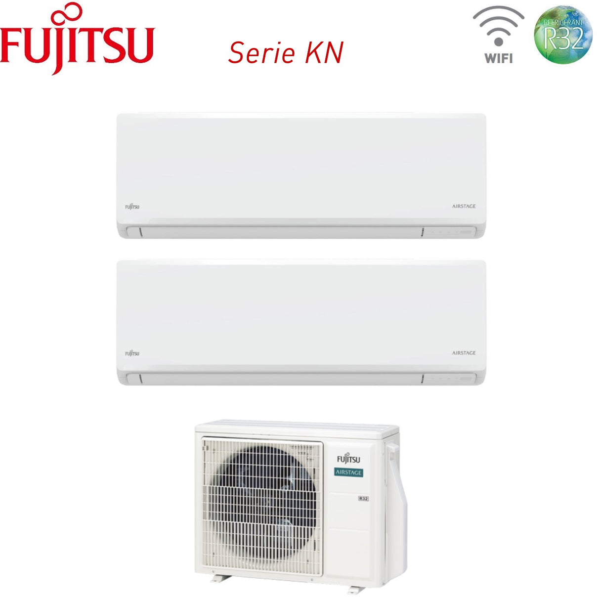 fujitsu condizionatore fujitsu dual split inverter kn airstage 79 con aoeg18kbca2 r 32 wi fi integrato