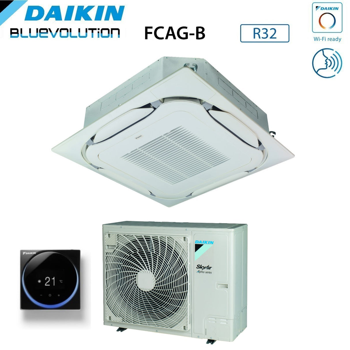 climatizzatore condizionatore daikin bluevolution a cassetta round flow 24000 btu fcag71b _ rzag71ny1 trifase r 32 wi fi optional con griglia standard inclusa