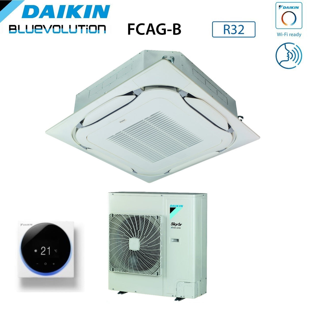climatizzatore condizionatore daikin bluevolution a cassetta round flow 42000 btu fcag125b r 32 wi fi optional con comando a filo e griglia