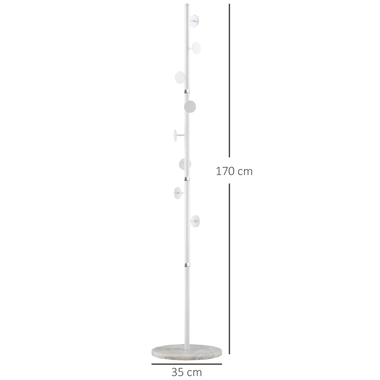 easycomfort easycomfort albero appendiabiti in acciaio con 8 ganci e base rotonda in marmo 35x35x170 cm bianco