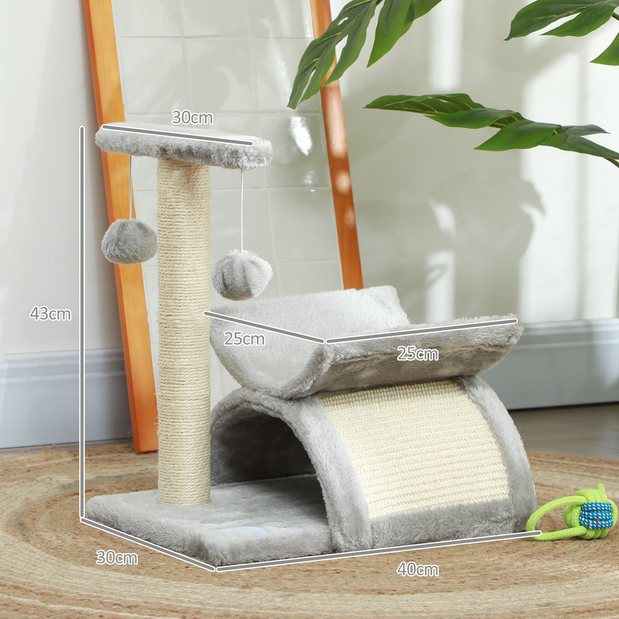 easycomfort easycomfort albero tiragraffi per gatti in peluche con palo in sisal cuccia e 2 palline 40x30x43cm grigio