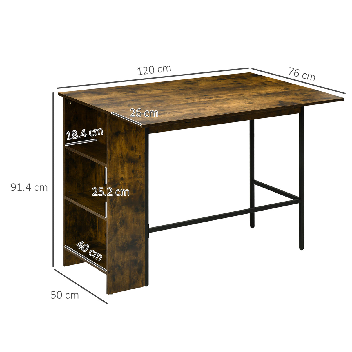 easycomfort easycomfort bancone bar pieghevole stile industriale con scaffale a 3 ripiani 120x76x91 4cm