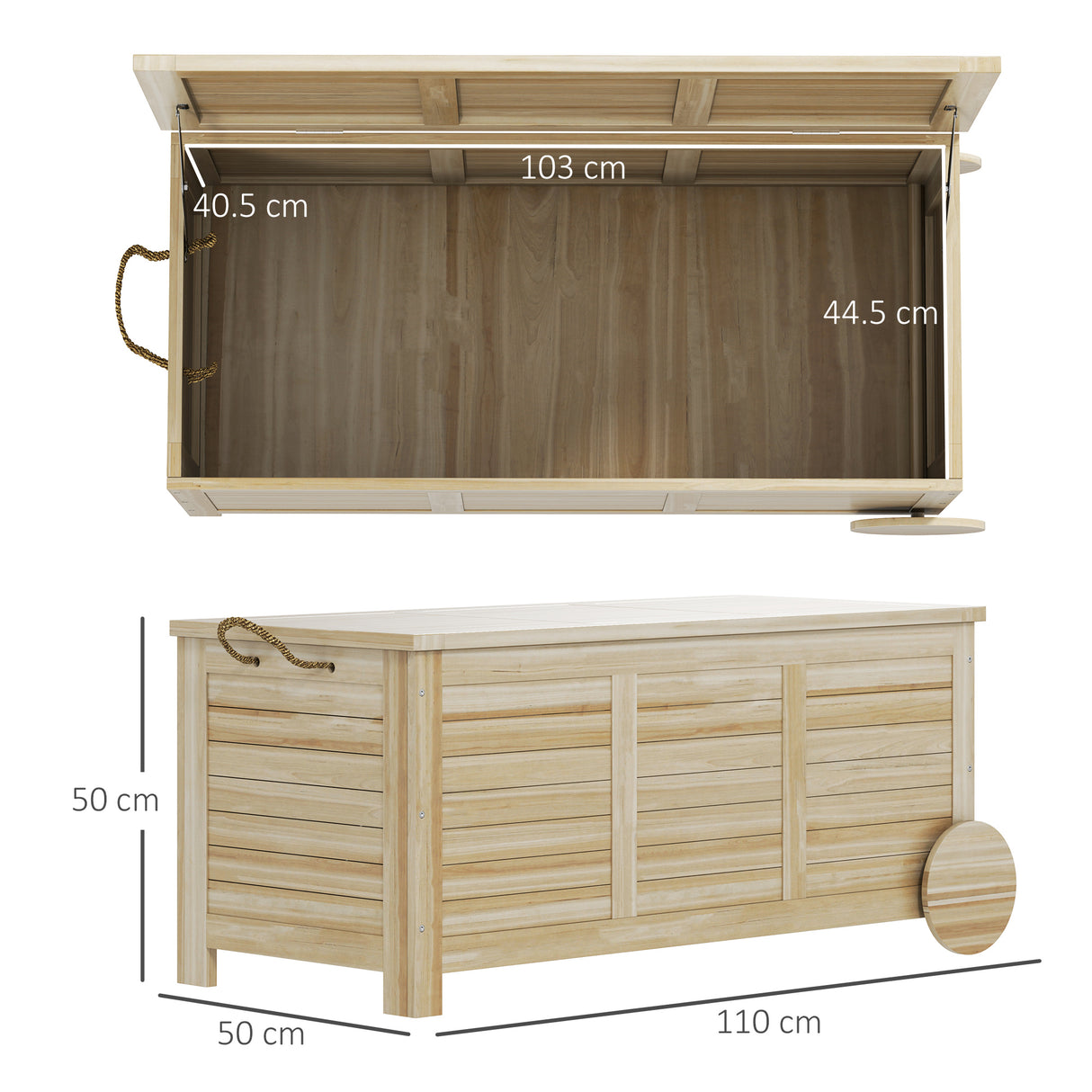 easycomfort easycomfort baule da esterno 185l a 2 ruote con telo interno e coperchio in legno di abete 110x50x50 cm color legno