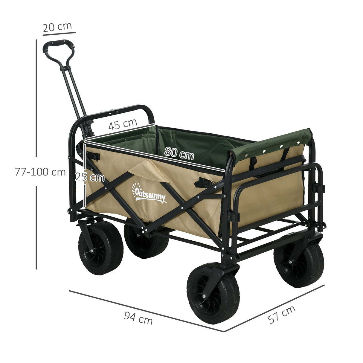 easycomfort easycomfort carrello da giardino 110l con maniglia telescopica e fondo apribile in acciaio e tessuto oxford cachi