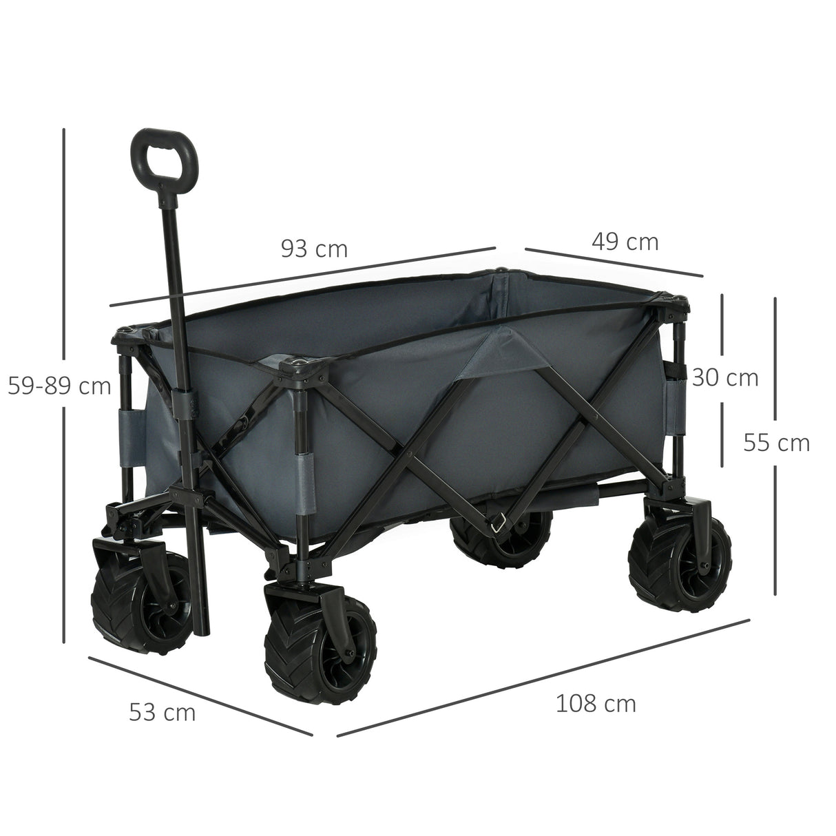 easycomfort easycomfort carrello da giardino carico max 70kg con maniglia telescopica in metallo e tessuto oxford 108x55 cm grigio