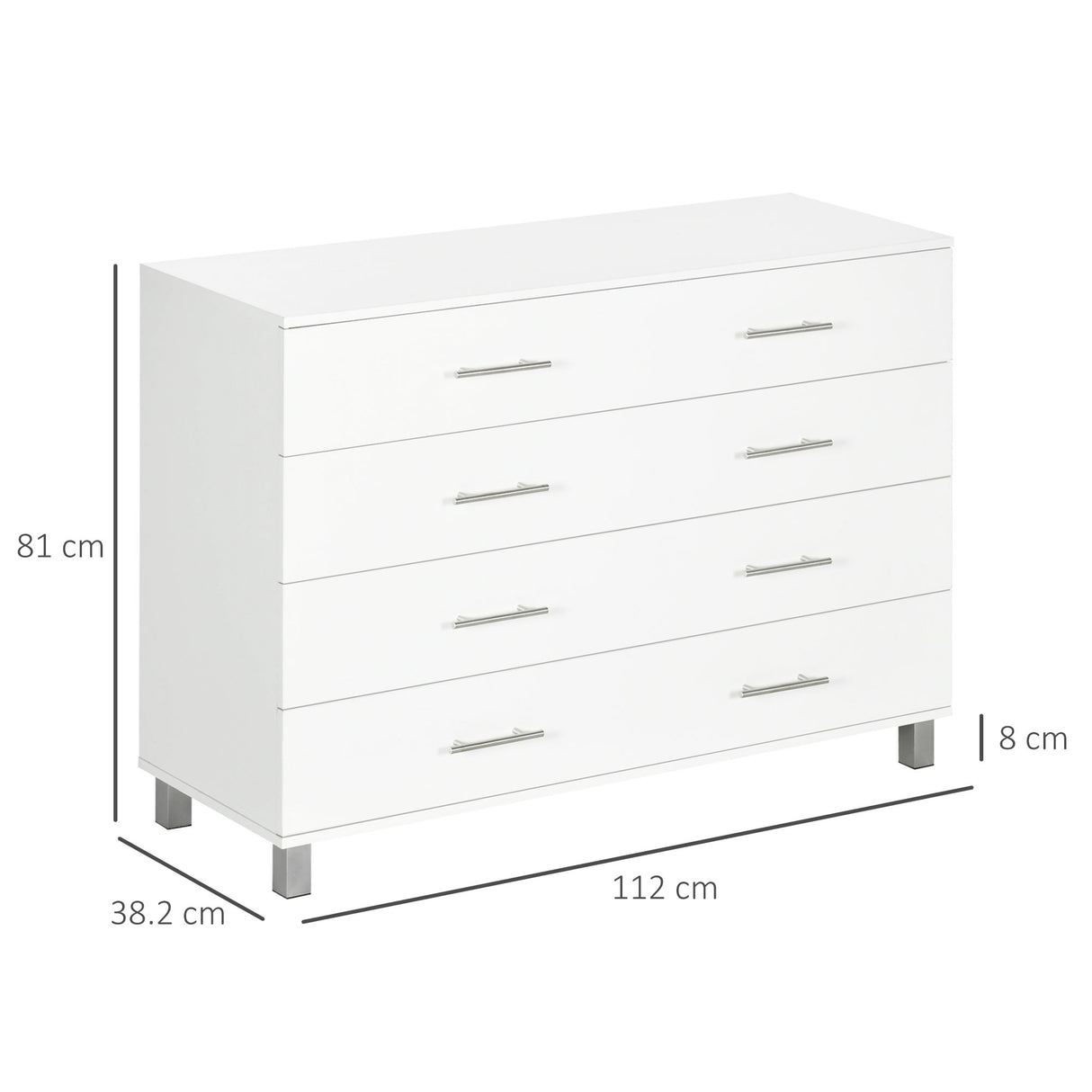 easycomfort easycomfort cassettiera 4 cassetti per camera da letto in legno con maniglie in metallo bianco