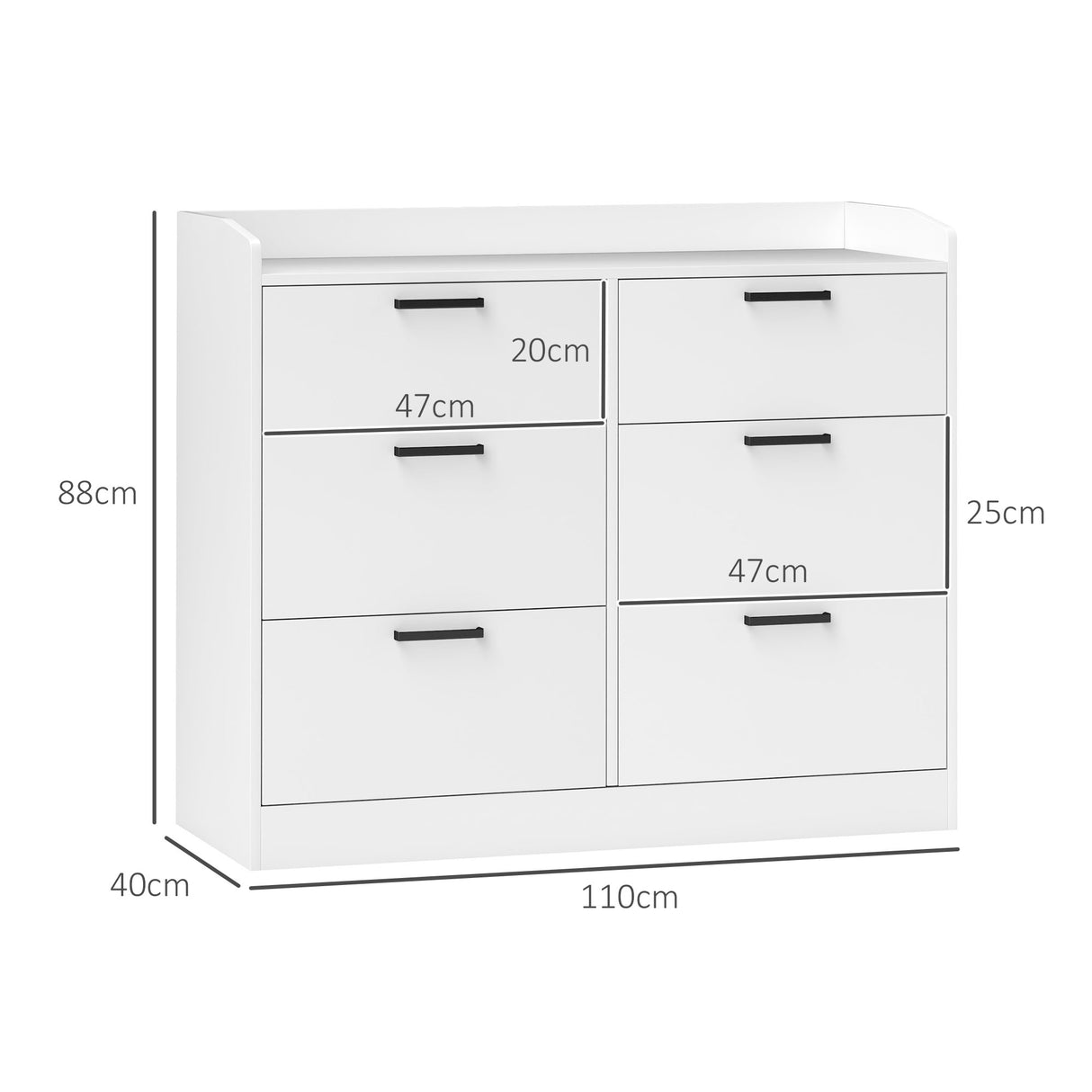easycomfort easycomfort cassettiera 6 cassetti in legno con bordi rialzati e maniglie a u 110x40x88 cm bianco