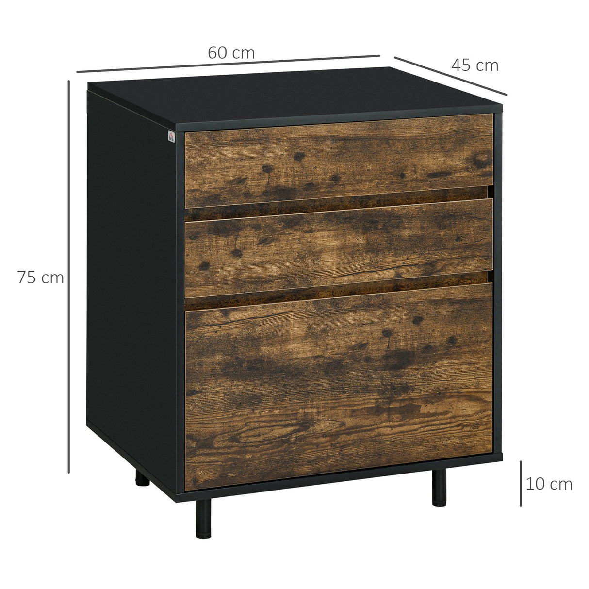 easycomfort easycomfort cassettiera con 3 cassetti in truciolato dallo stile rustico 60x45x75cm marrone e nero
