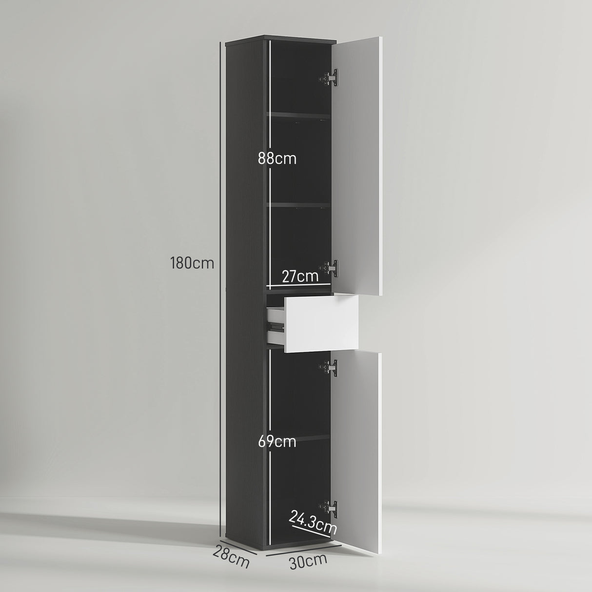 easycomfort easycomfort colonna bagno salvaspazio in legno con 2 armadietti e cassetto 30x28x180 cm nero