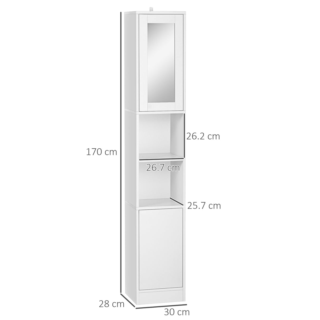 easycomfort easycomfort colonna bagno salvaspazio in legno con specchio e apertura a pressione 30x28x170cm bianco