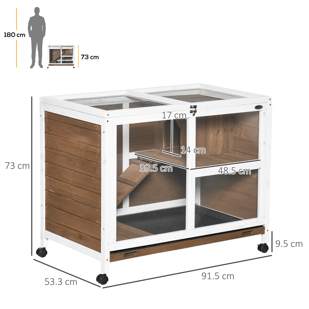easycomfort easycomfort conigliera a 2 livelli con casetta rampa e vassoio estraibile in legno di abete 91 5x53 3x73 cm marrone