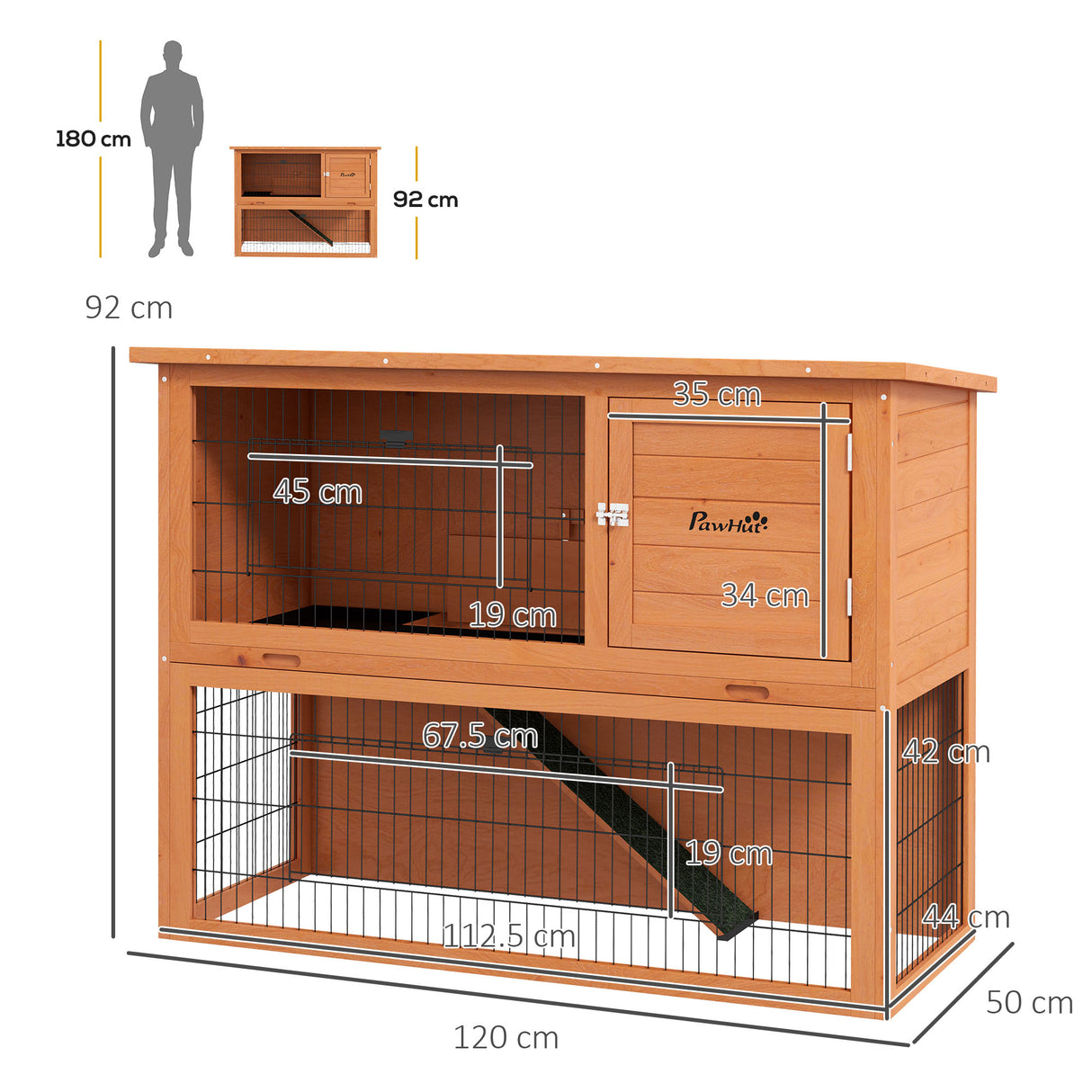 easycomfort easycomfort conigliera da esterno a 2 livelli in legno con vassoio rimovibile per 1 2 conigli arancione