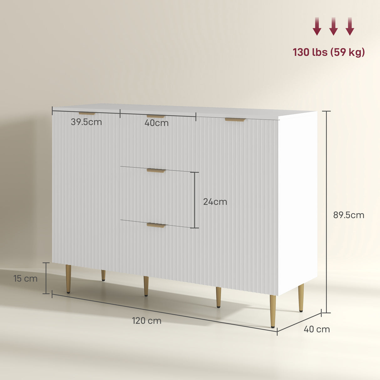 easycomfort easycomfort credenza moderna con 3 cassetti 2 armadietti e ripiani regolabili legno e metallo bianco
