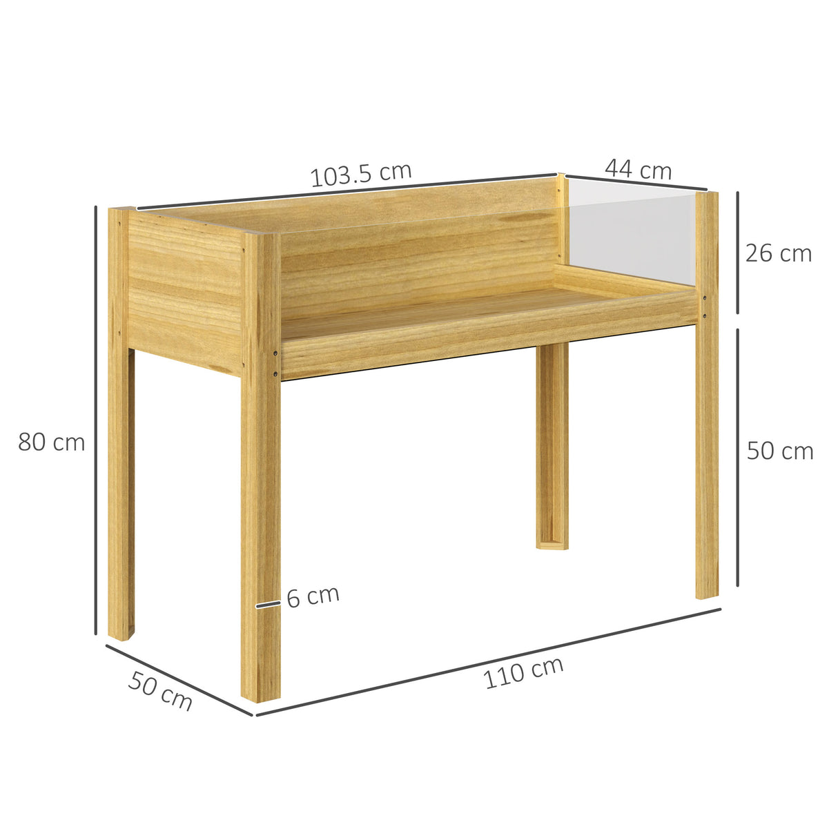 easycomfort easycomfort fioriera rialzata da 118l con 2 fori di drenaggio e pareti trasparenti in legno di abete 110x50x80 cm
