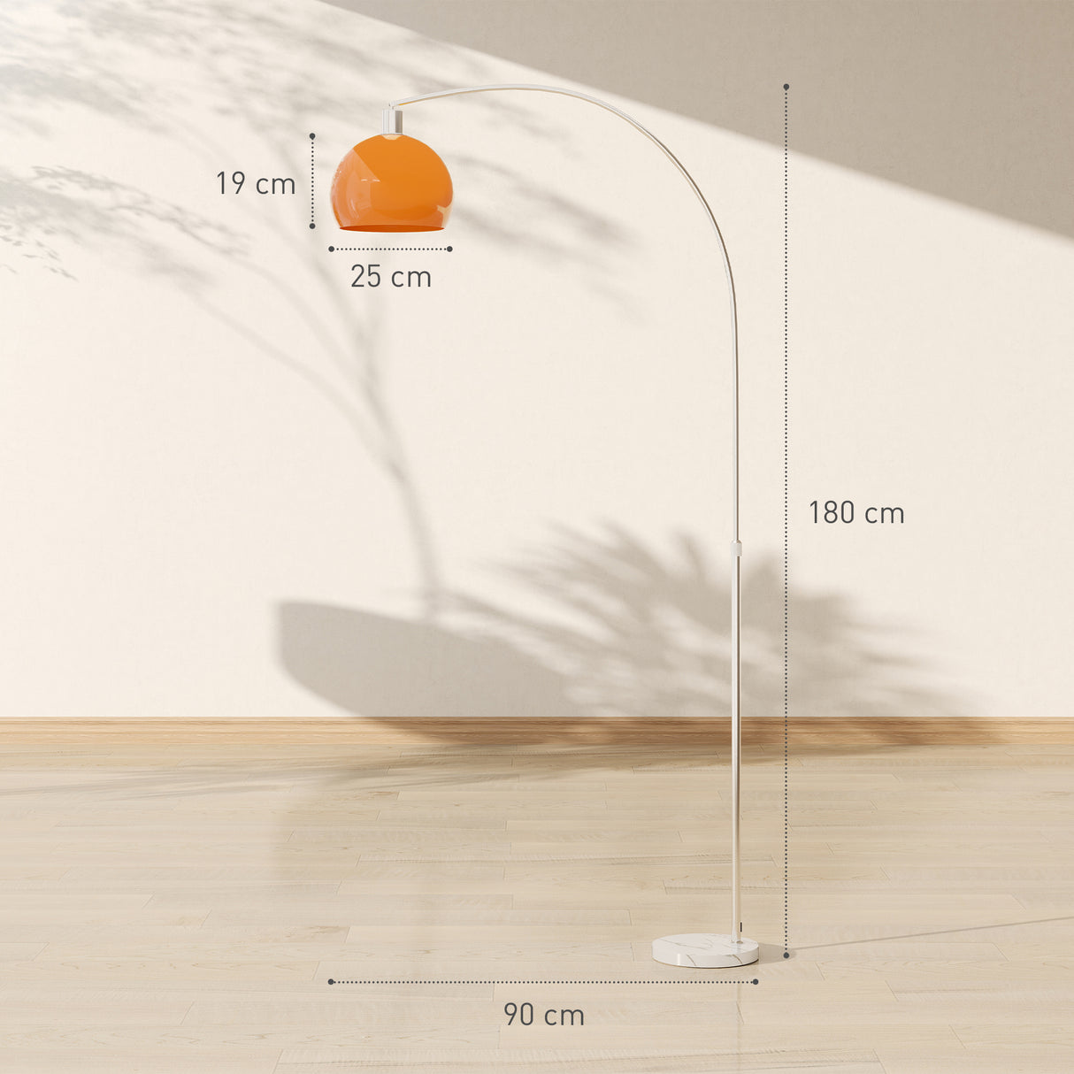 easycomfort easycomfort lampada da terra ad arco con interruttore a pedale in marmo metallo e plastica 26x90x180 cm bianco e arancione