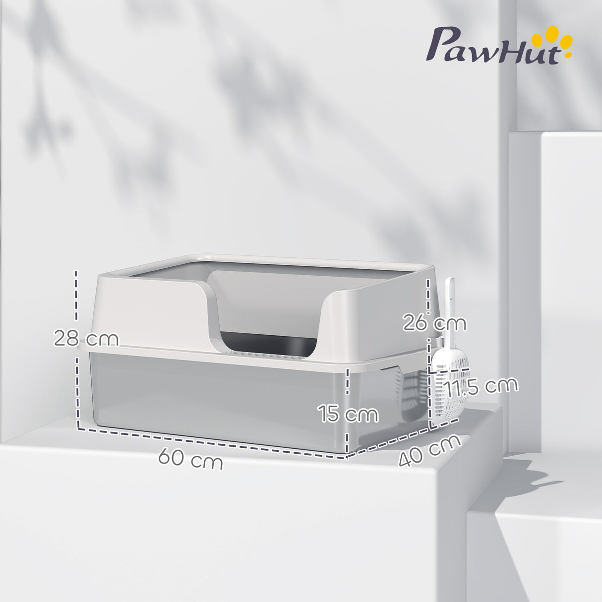 easycomfort easycomfort lettiera per gatti con bordi rialzati vassoio e paletta in acciaio inox e pp 60x40x28 cm grigio chiaro