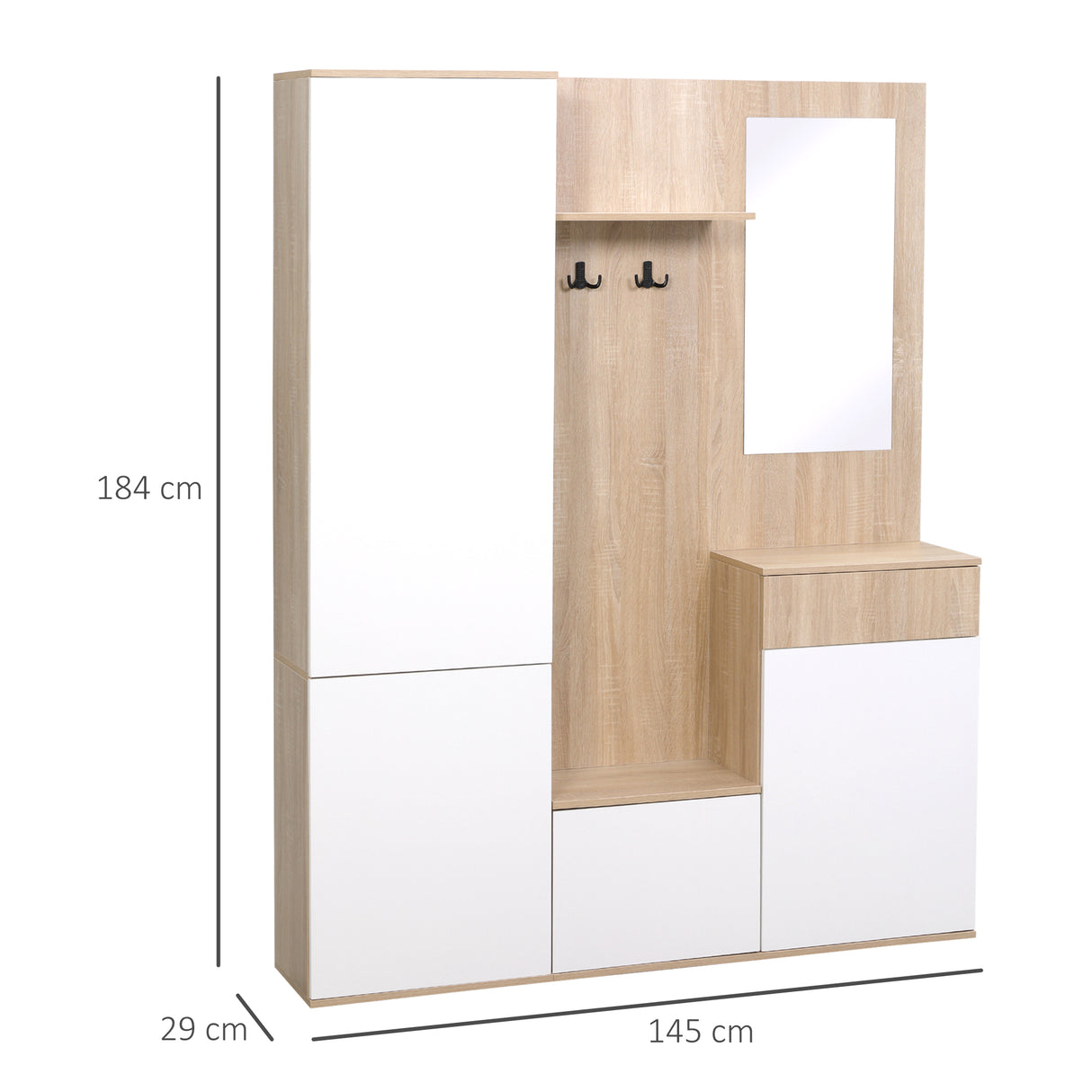 easycomfort easycomfort mobile da ingresso 4 in 1 in truciolato con specchio ganci e ripiani regolabili interni 145x29x184 cm