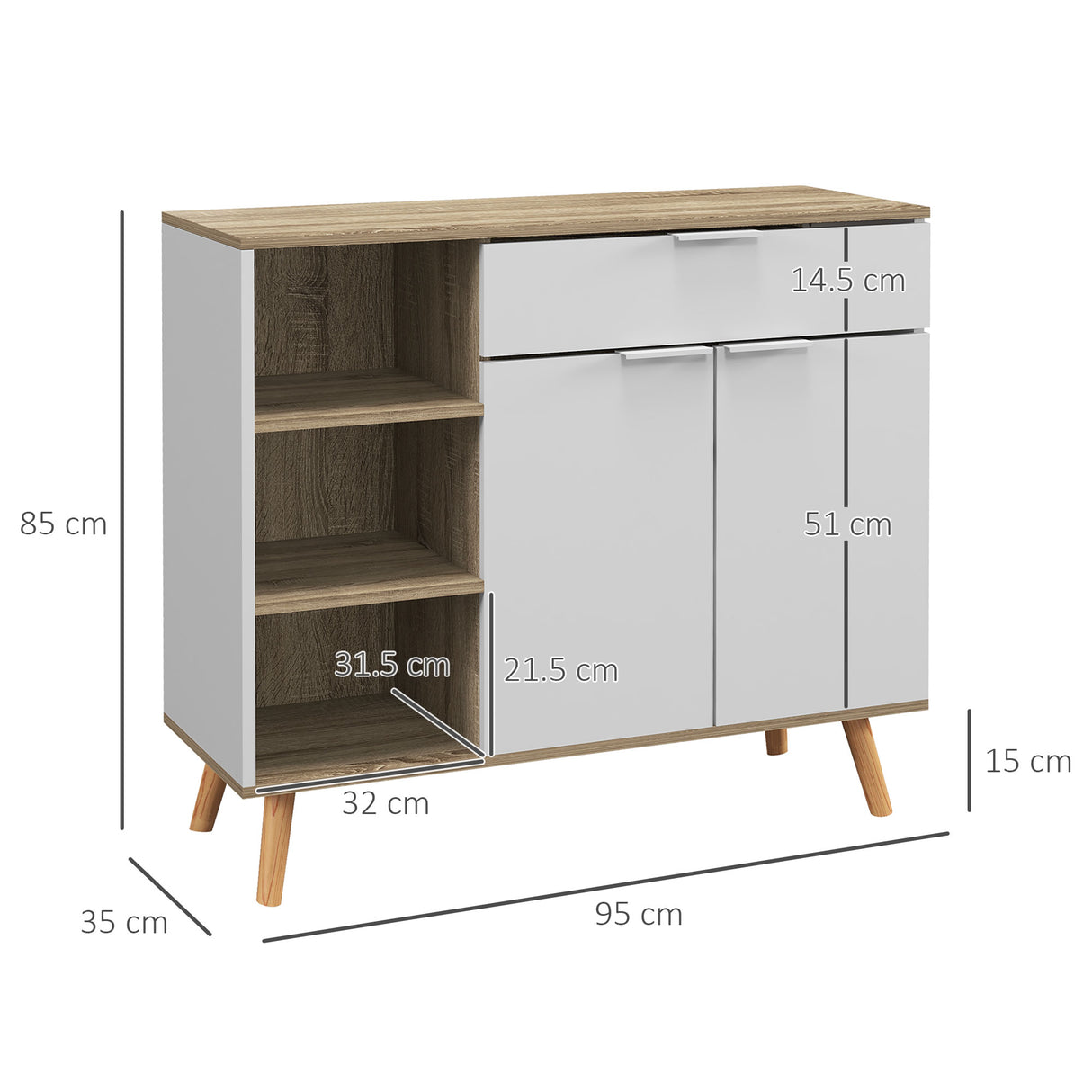 easycomfort easycomfort mobile multiuso salvaspazio con 3 ripiani aperti armadietto e cassetto in truciolato 95x35x85 cm