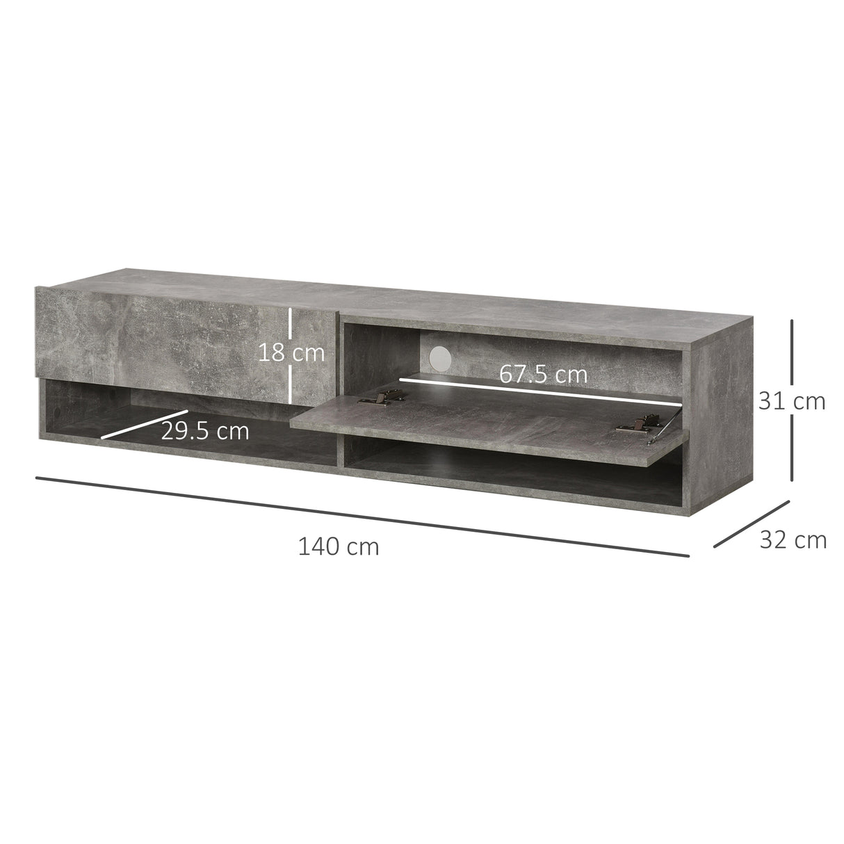 easycomfort easycomfort mobile porta tv sospeso con 4 vani e 2 ante a ribalta consolle per tv fino 60e fori per cavi grigio 140x32x31cm ean 8054111846400