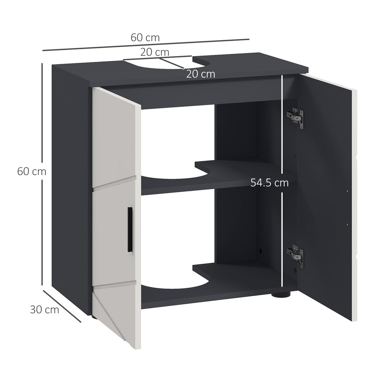 easycomfort easycomfort mobile sottolavabo bagno per piedistallo con armadietto 2 ante 60x30x60cm grigio
