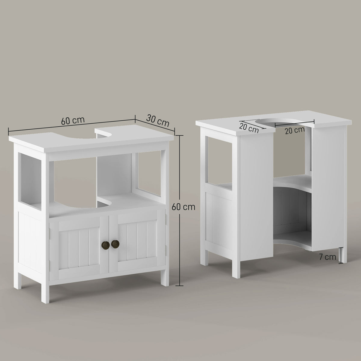 easycomfort easycomfort mobile sottolavabo con ripiano e armadietto intaglio e u e 2 ante 60x30x60 cm bianco