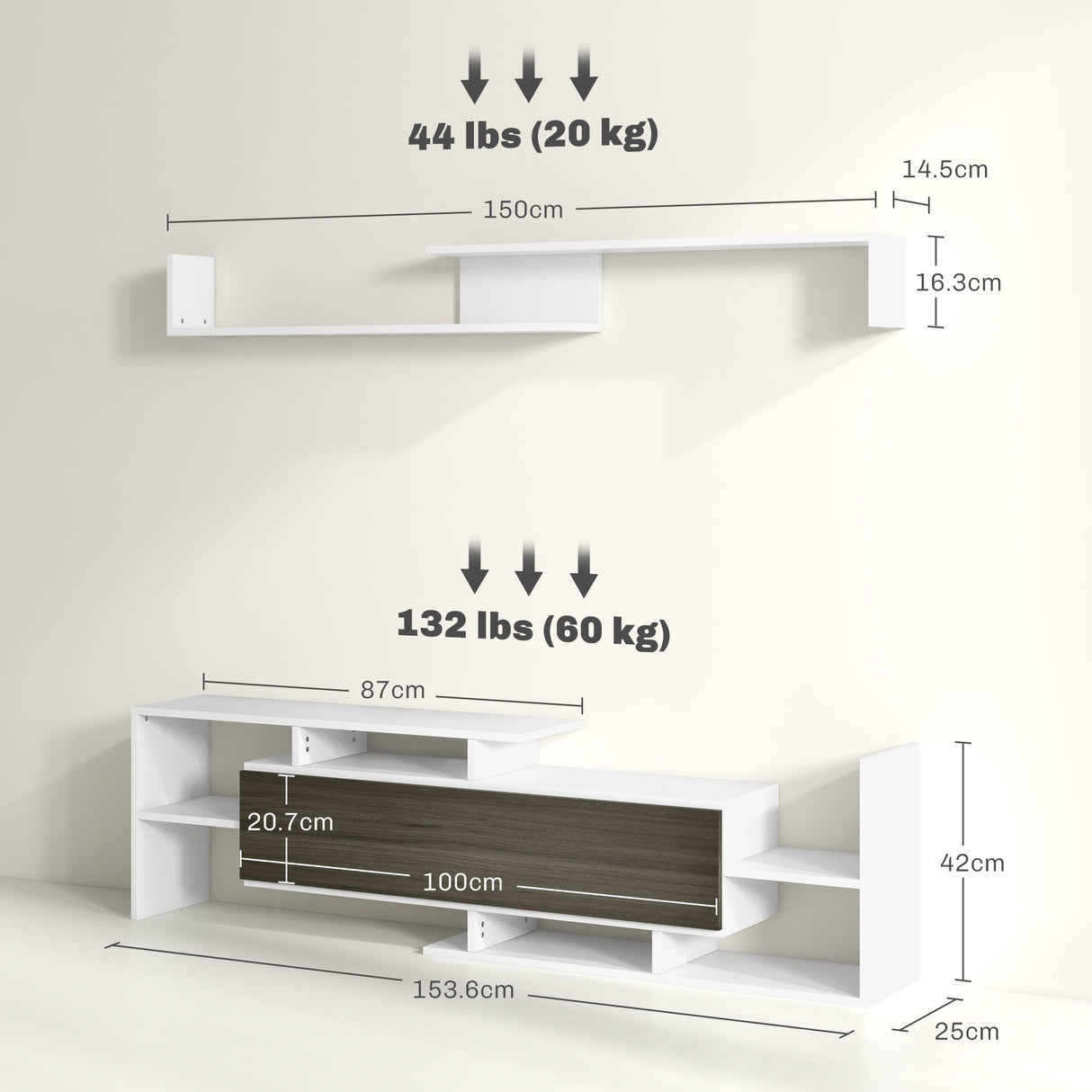 easycomfort easycomfort mobile tv con mensola a muro ripiani aperti e armadietto in legno bianco e nero