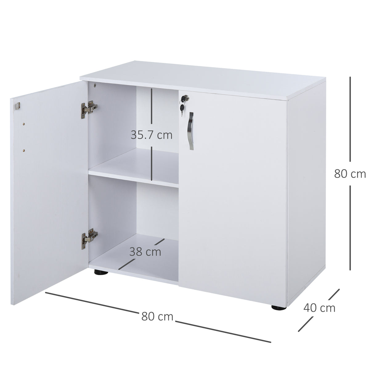 easycomfort easycomfort mobiletto da ufficio multiuso con serratura armadietto per documenti con 2 ante e mensola interna in legno bianco 80x40x80cm