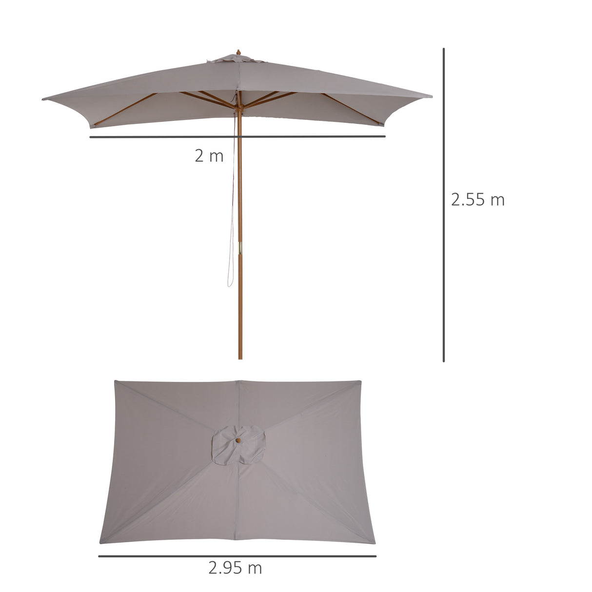 easycomfort easycomfort ombrellone da giardino 2x3 m impermeabile in legno con copertura rimovibile in poliestere grigio