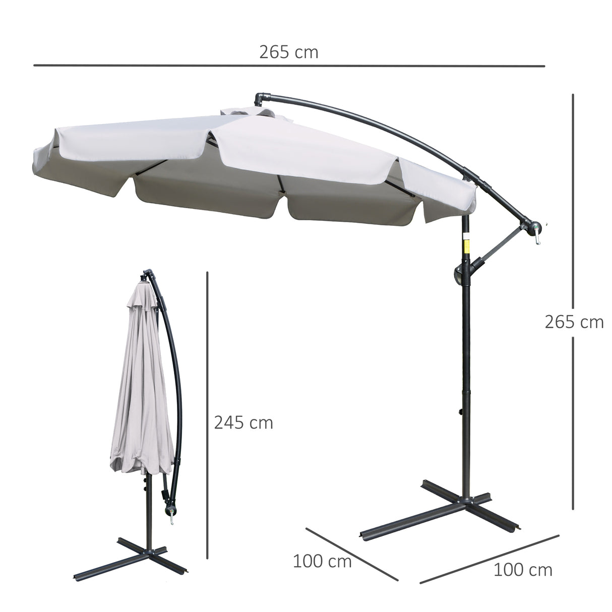 easycomfort easycomfort ombrellone da giardino a braccio con apertura a manovella in metallo e poliestere 2 7x2 7 m grigio
