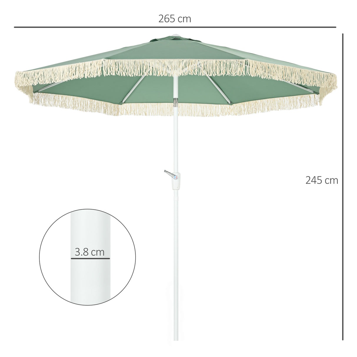easycomfort easycomfort ombrellone da giardino a manovella inclinabile e palo a 2 sezioni poliestere e metallo 2 6x2 4 m verde