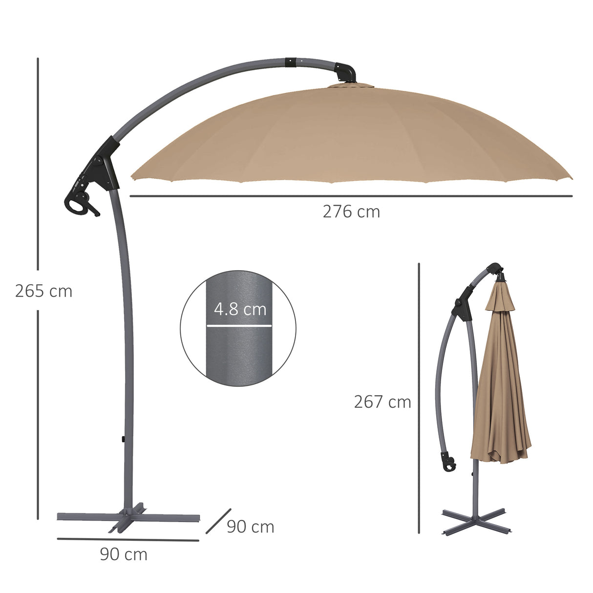 easycomfort easycomfort ombrellone da giardino decentrato 2 7m apertura a manovella e 16 stecche in fibra di vetro cachi