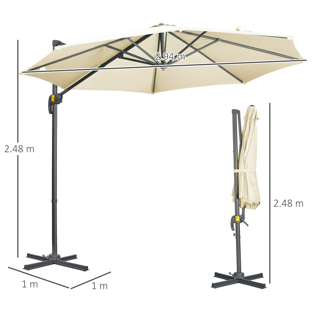 easycomfort easycomfort ombrellone da giardino decentrato 3x2 5 m con angolazione regolabile e girevole a 360 crema