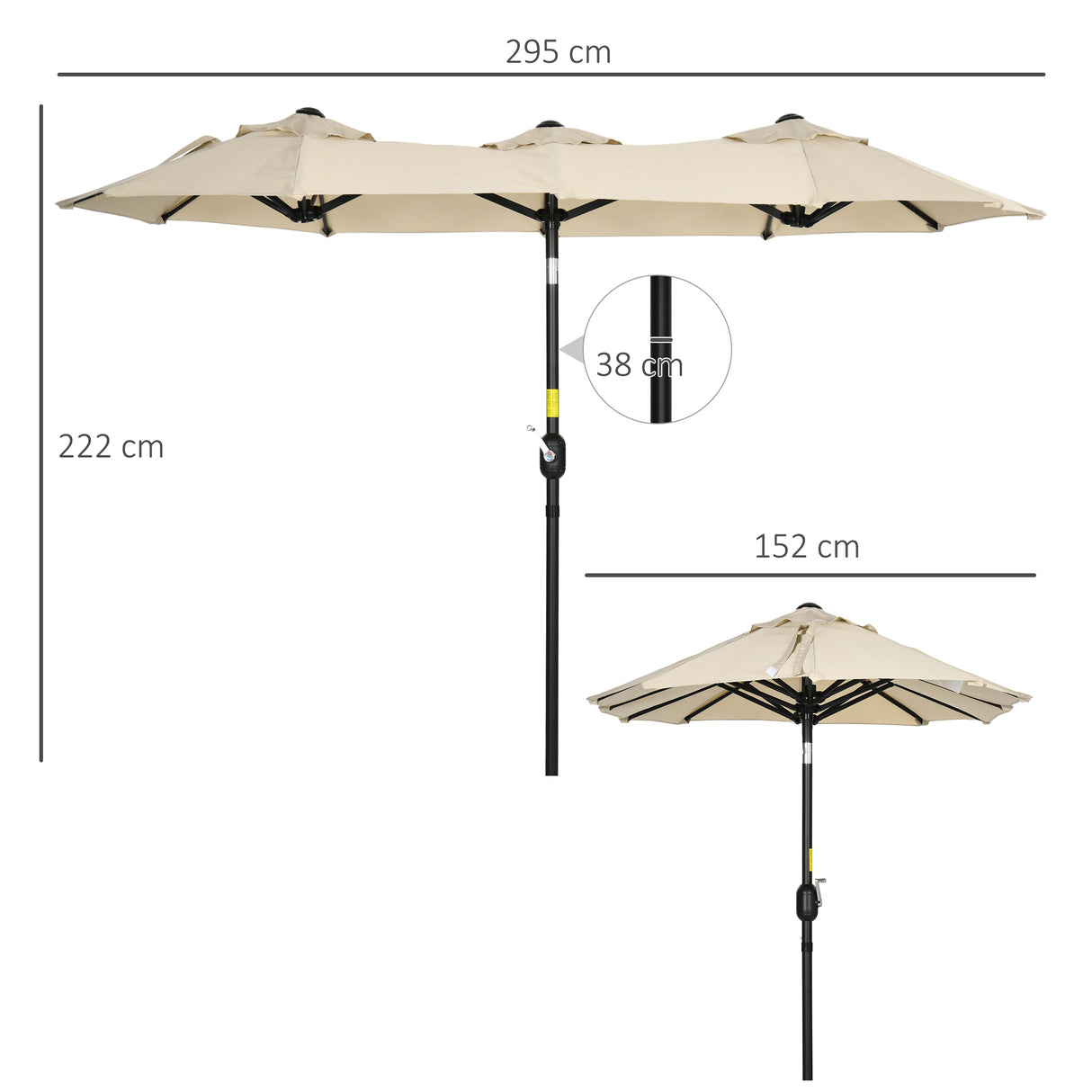 easycomfort easycomfort ombrellone da giardino doppio inclinabile con apertura a manovella 295x152x222 cm cachi
