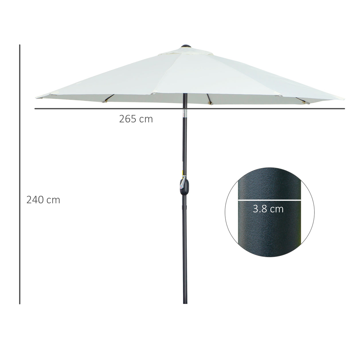 easycomfort easycomfort ombrellone da giardino rotondo con manovella e inclinabile a 3 livelli 265x240 cm crema