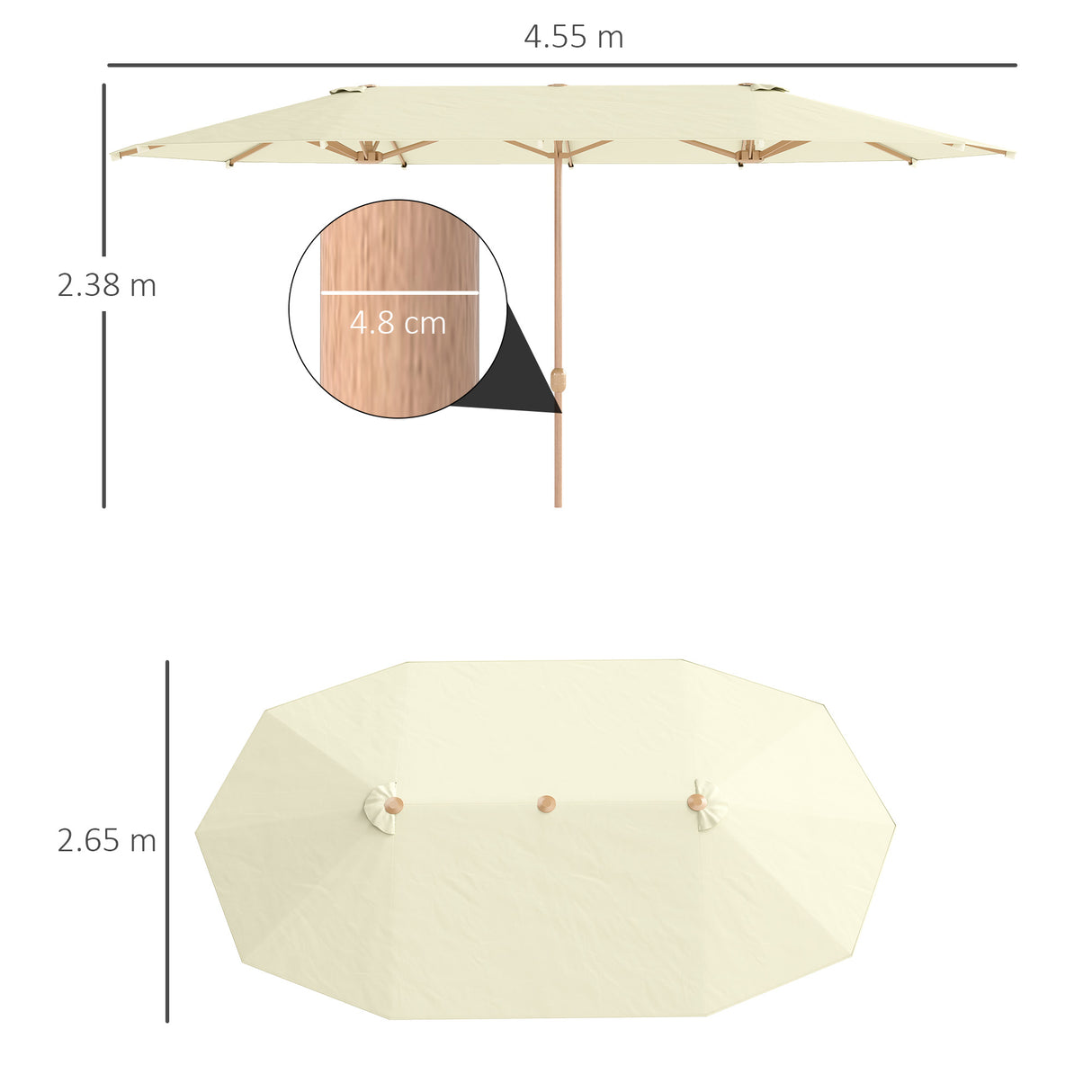 easycomfort easycomfort ombrellone doppio con apertura a manovella in acciaio inox e poliestere 455x265x238 cm beige