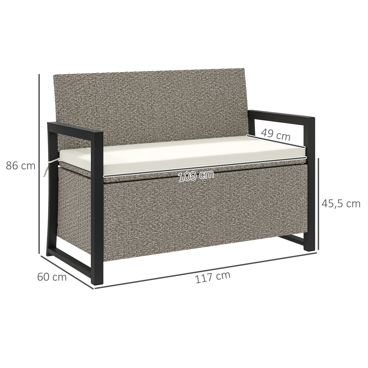 easycomfort easycomfort panchina da giardino 2 posti con cassapanca da 151 5l in rattan con schienale braccioli e cuscino crema