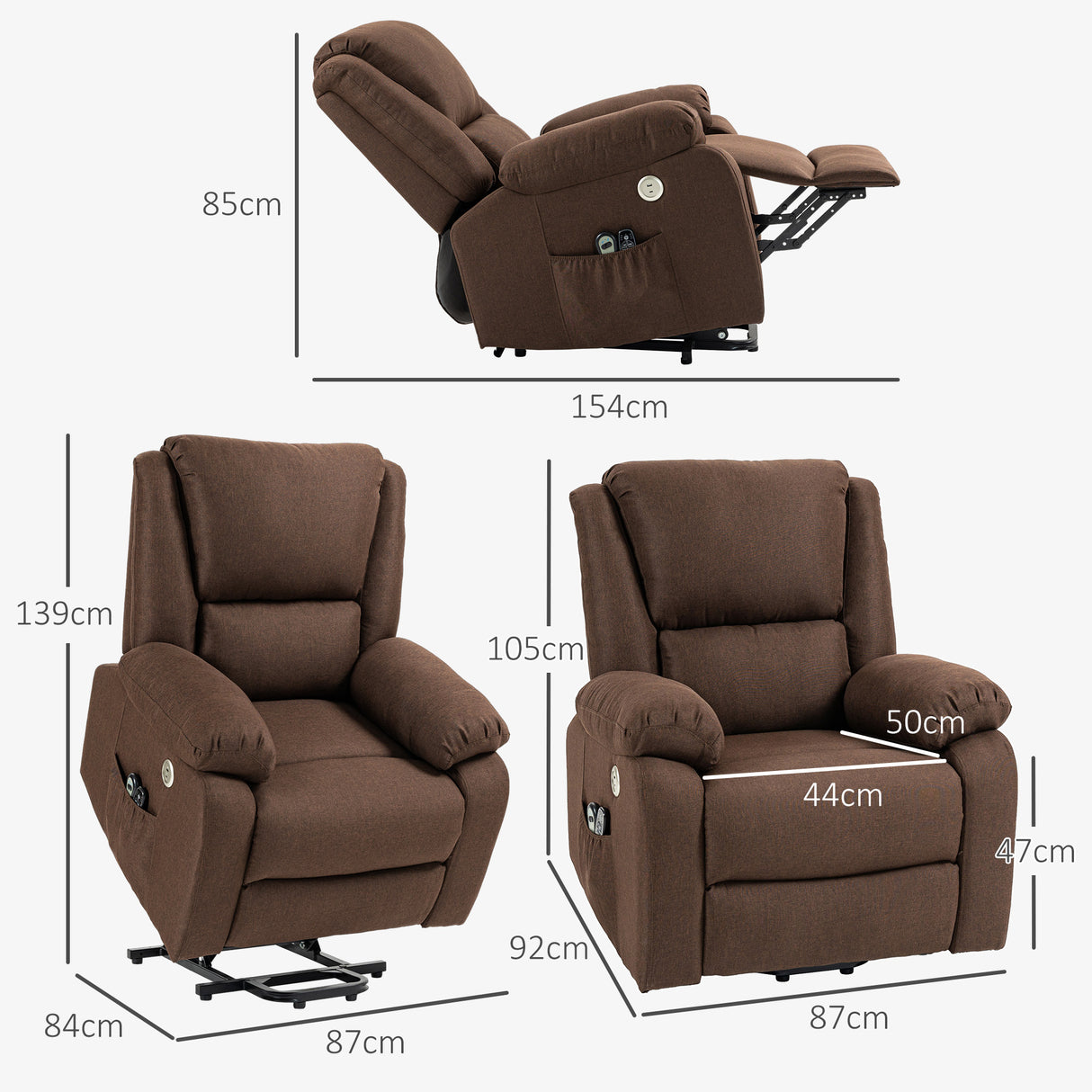 easycomfort easycomfort poltrona alzapersona reclinabile con poggiapiedi in tessuto effetto lino 87x92x105 cm caffe