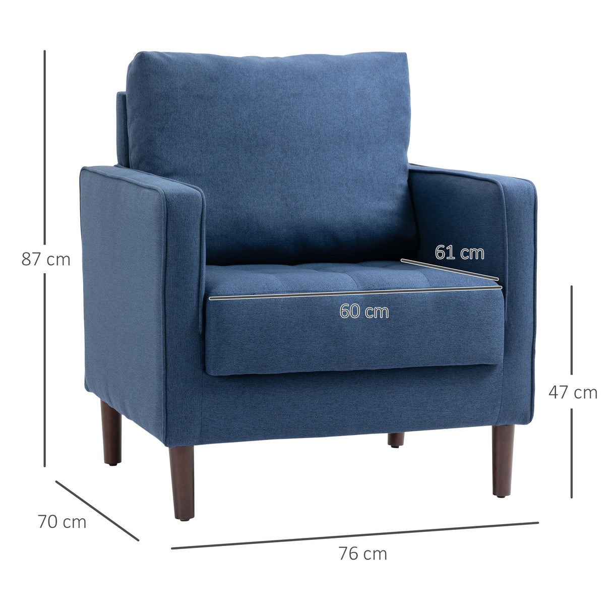 easycomfort easycomfort poltrona moderna in tessuto effetto lino struttura in legno e imbottitura spessa 76x70x87cm blu