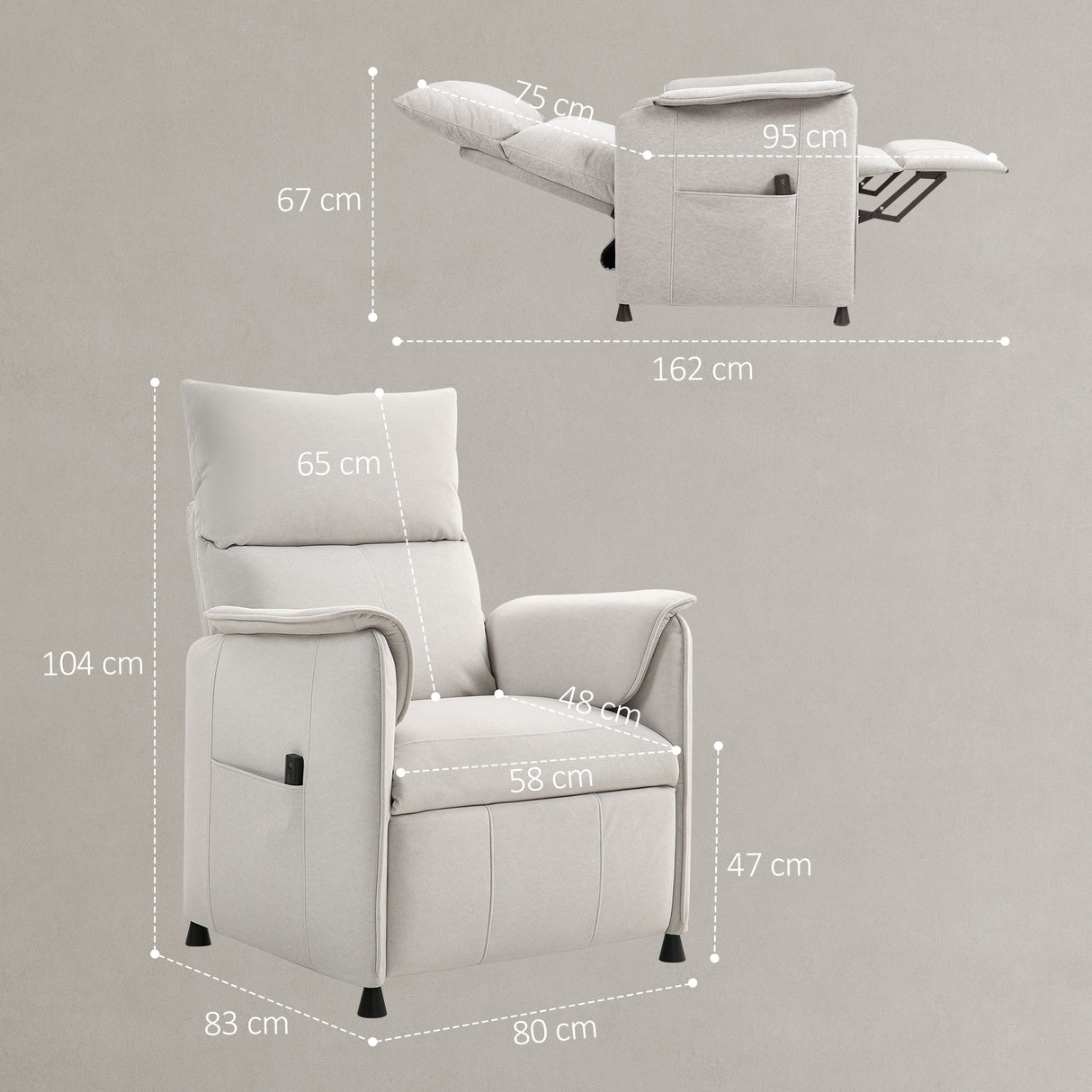 easycomfort easycomfort poltrona reclinabile elettrica con telecomando e poggiapiedi in tessuto effetto velluto 80x83x104 cm crema