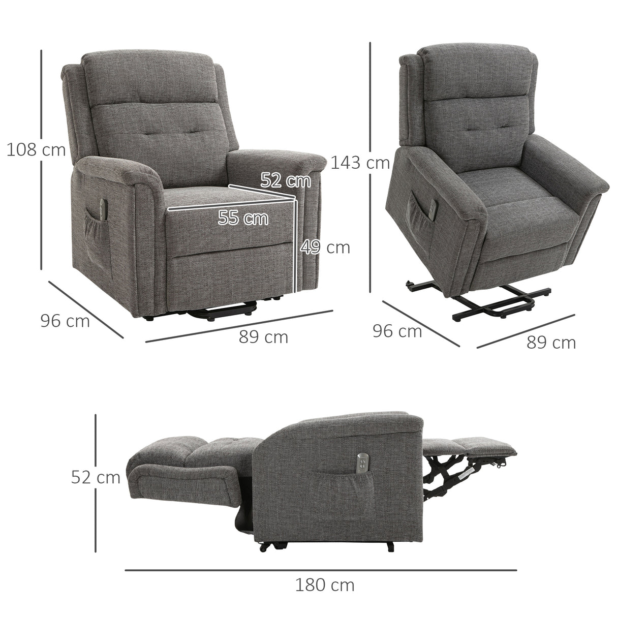 easycomfort easycomfort poltrona relax alzapersona reclinabile con poggiapiedi rivestimento in tessuto grigio