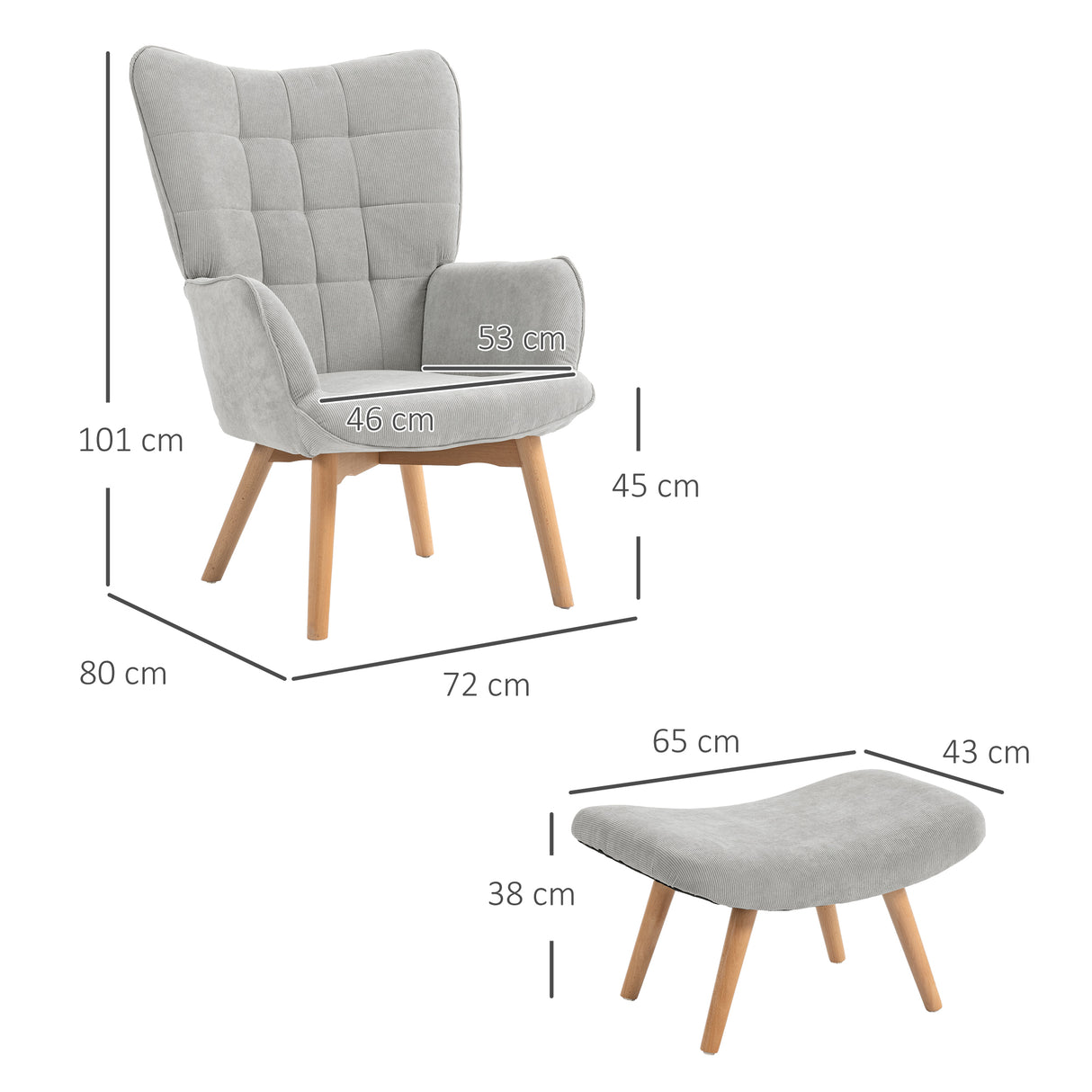 easycomfort easycomfort poltrona relax con pouf poggiapiedi in velluto a costine con schienale alto e braccioli grigio