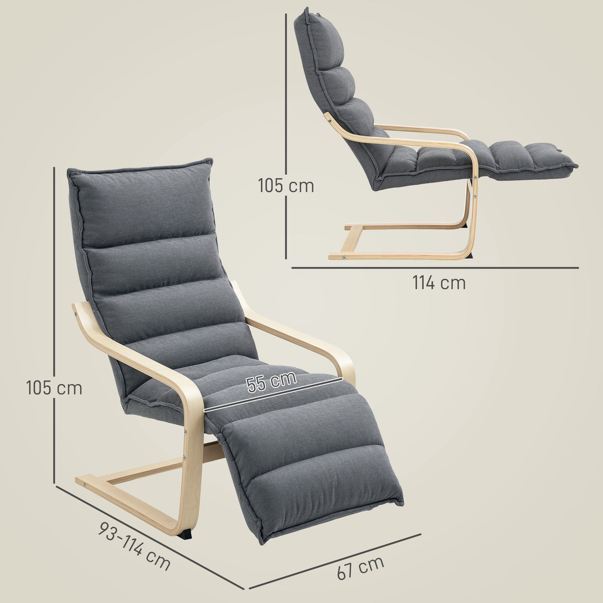 easycomfort easycomfort poltrona relax in legno con rivestimento in velluto e poggiapiedi regolabile grigio scuro