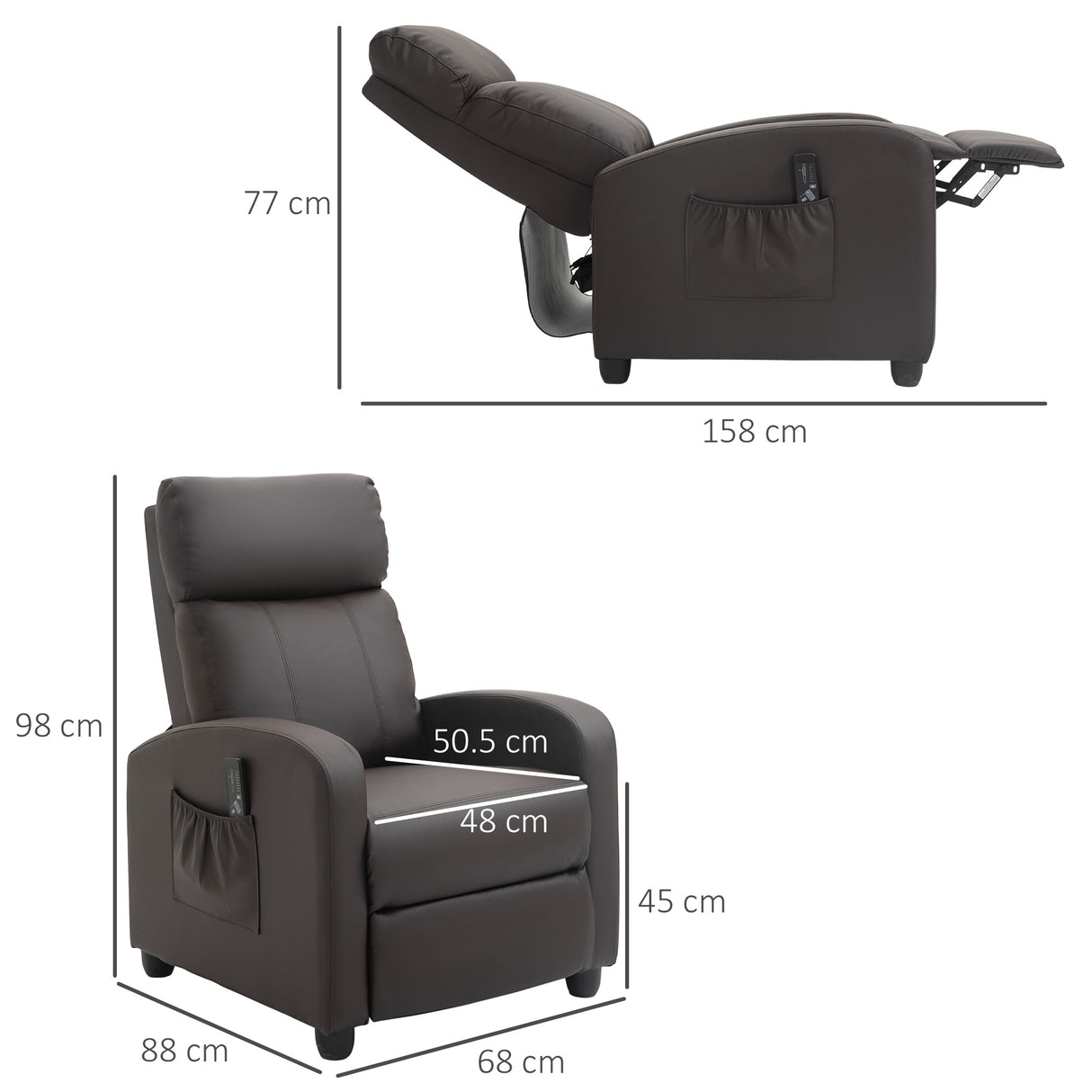 easycomfort easycomfort poltrona relax massaggiante con telecomando e 8 programmi reclinazione e poggiapiedi 68x88x98cm marrone