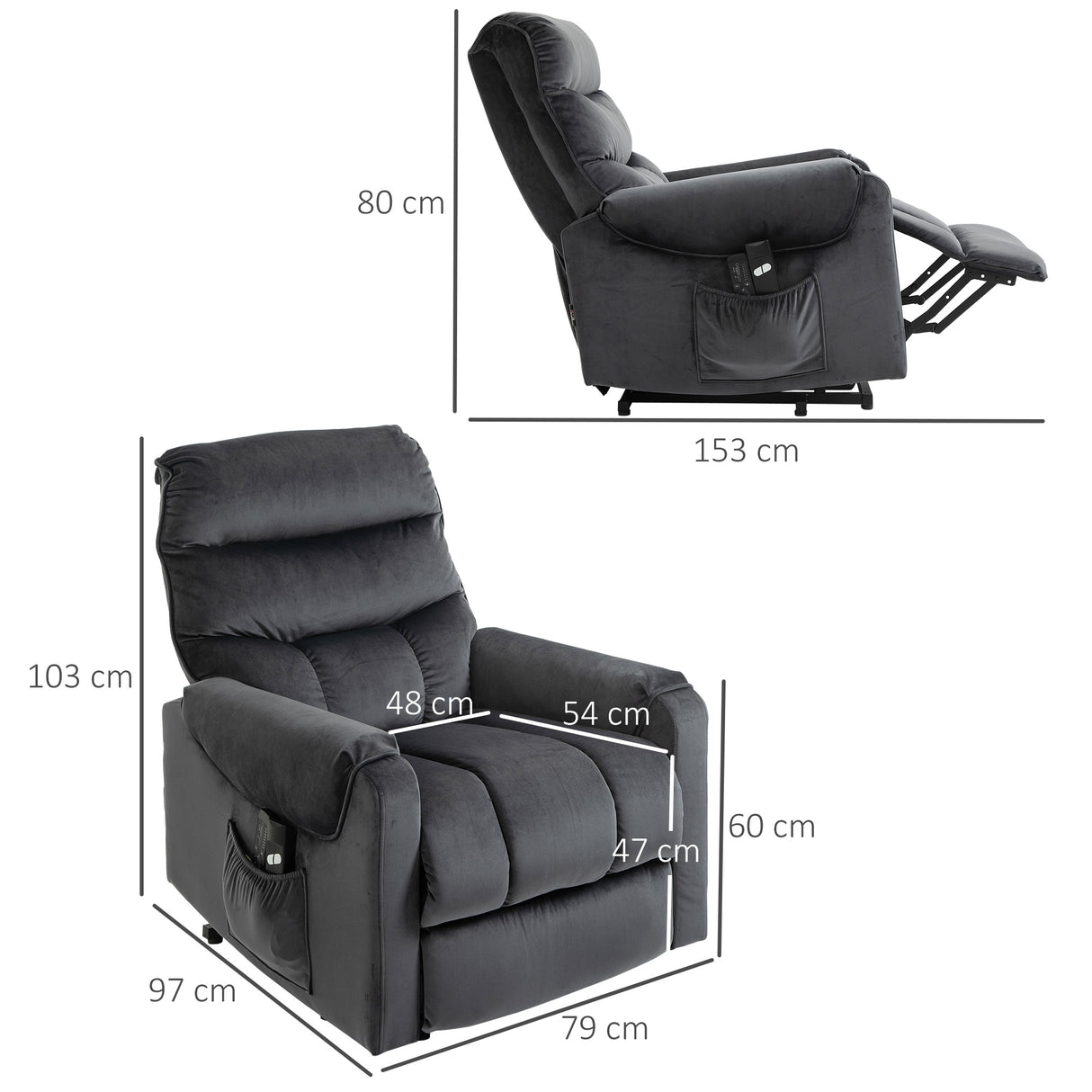 easycomfort easycomfort poltrona relax reclinabile a 135 massaggiante e alzapersona con telecomando 79x97x103cm grigio