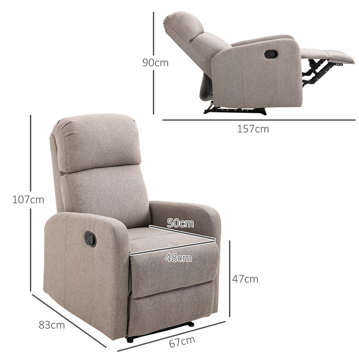 easycomfort easycomfort poltrona relax reclinabile fino a 168 con poggiapiedi 67x83x107 cm grigia