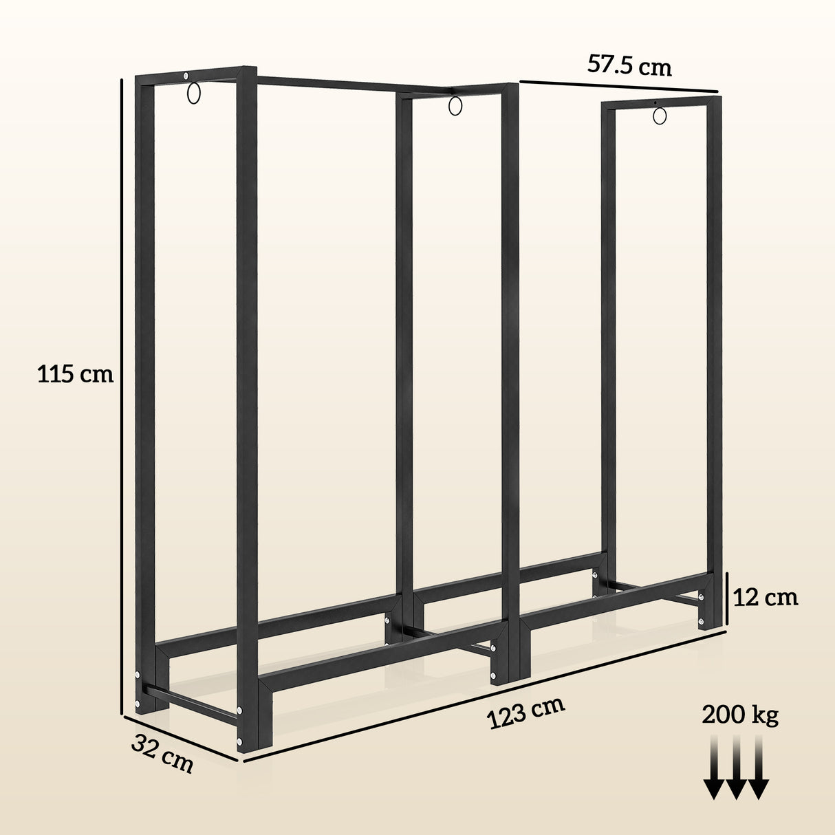 easycomfort easycomfort portalegna per camino a 2 sezioni in acciaio con 6 gambe e 3 anelli 123x32x115 cm nero