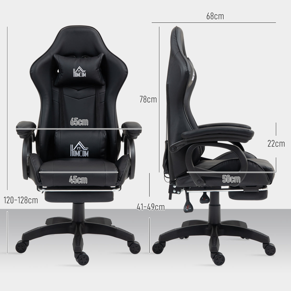 easycomfort easycomfort sedia da gaming reclinabile a 125 e massaggiante in finta pelle con poggiapiedi 65x68x120 128 cm nero