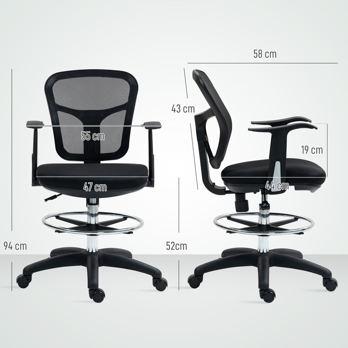 easycomfort easycomfort sedia girevole con anello poggiapiedi e schienale ricurvo in poliestere schiuma e plastica 55x58x94 cm nero